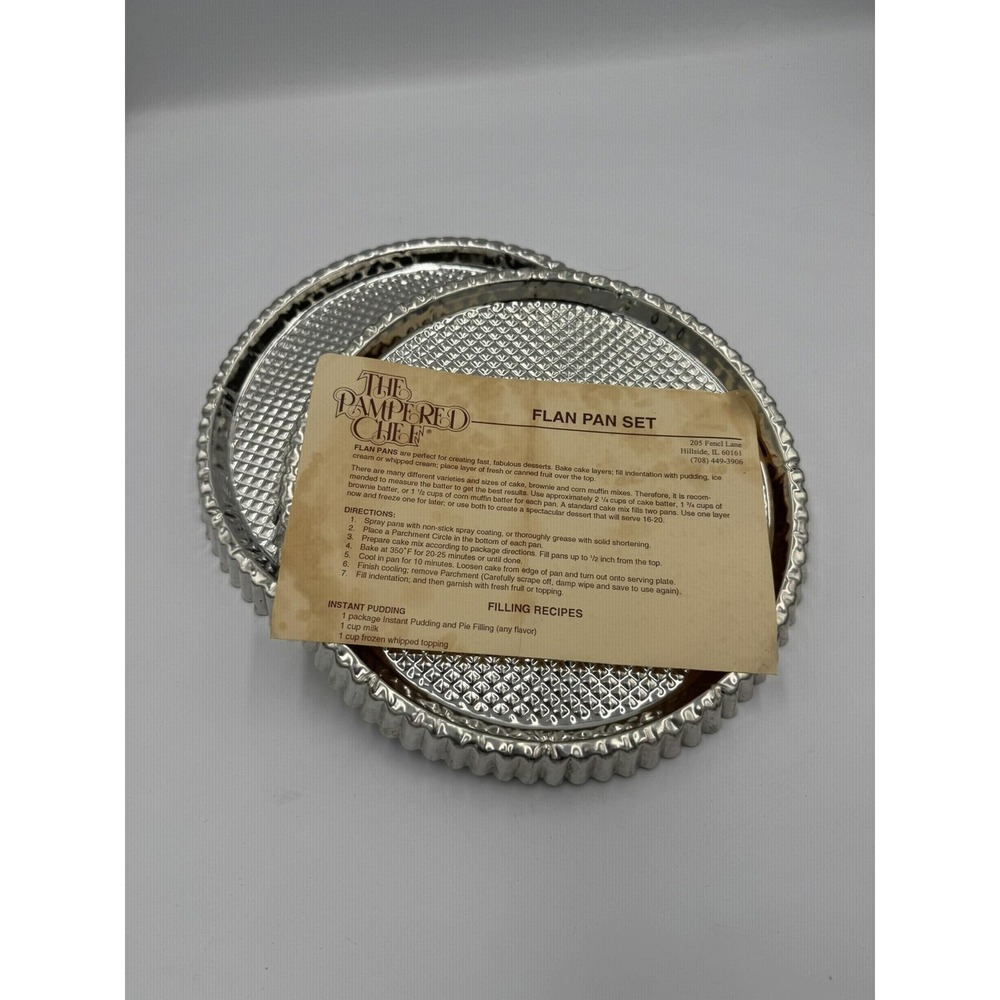 Pampered Chef Set of 2 Metal FLAN PANS Baking Pans #1700 Recipe Instructions